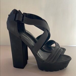 Black Moto-Strappy Heels